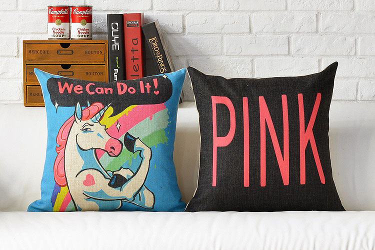 novelty cute pink panther rainbow horse we can do it words pattern cushion cover home car decorative pillow case