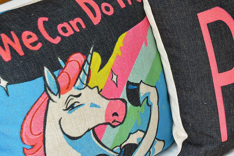 novelty cute pink panther rainbow horse we can do it words pattern cushion cover home car decorative pillow case