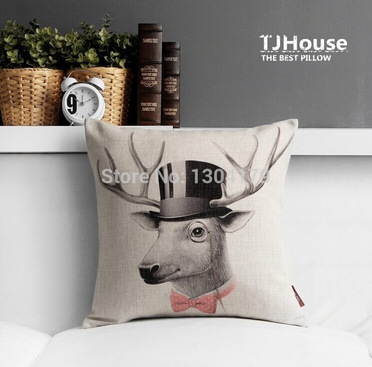 novelty elegant animal sketch painting mr.deer pig rabbit sheep pattern cushion cover home decorative pillow cover