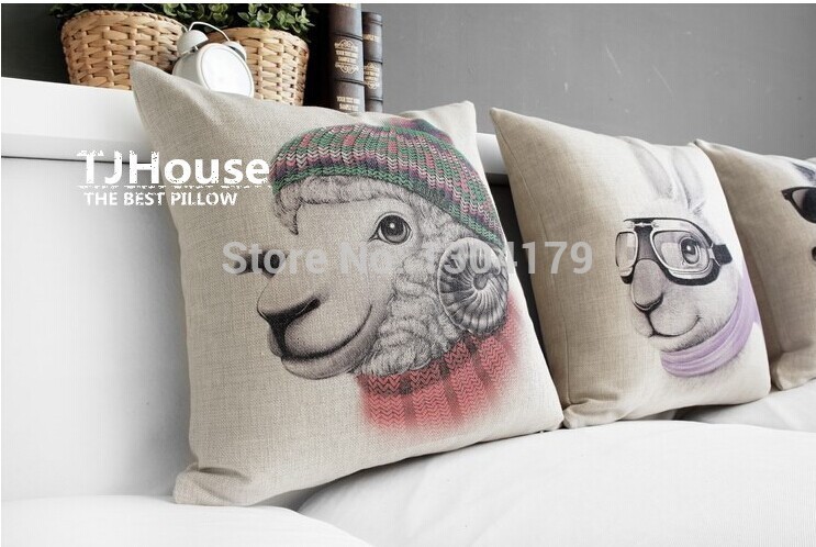 novelty elegant animal sketch painting mr.deer pig rabbit sheep pattern cushion cover home decorative pillow cover