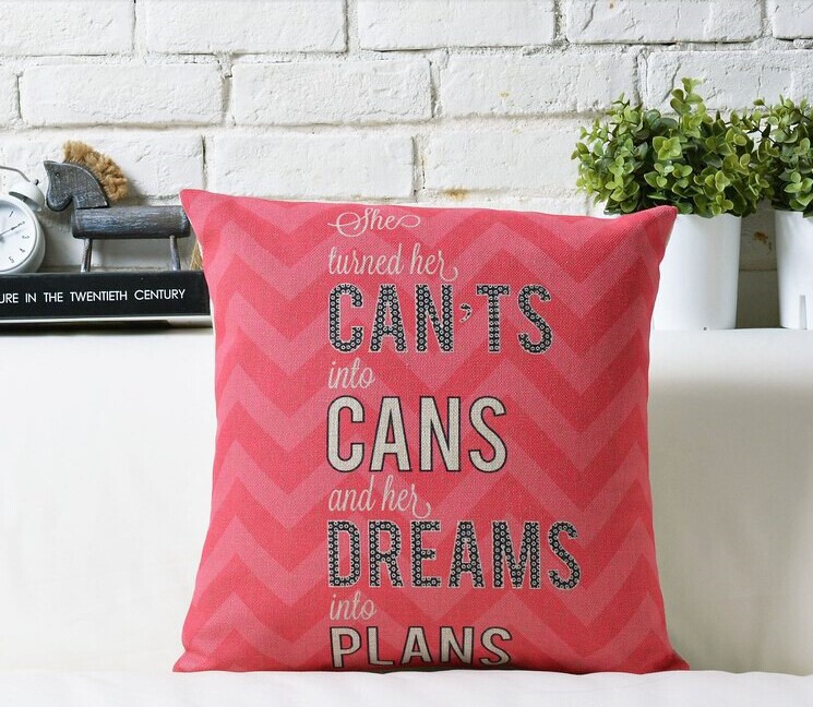 novelty gift "she turned her can'ts into cans&her dreams into plans" word pattern cushion cover throw pillow case