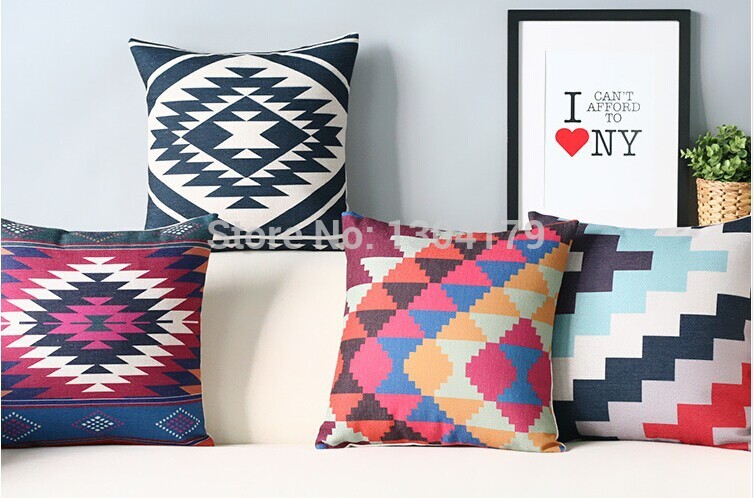 on on 45*45cm geometry color big wave pattern pillow cover generous cushions home decor linen pillow cushions