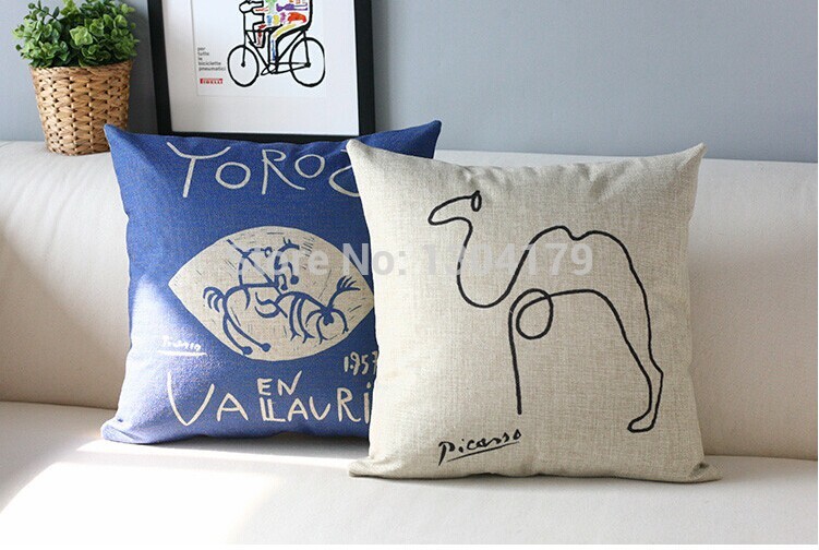 picasso sketch decorative pillow covers creative minimalist cushion cover retro blue and yellow home decor