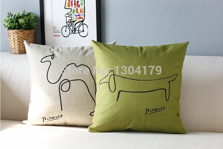 picasso sketch decorative pillow covers creative minimalist cushion cover retro blue and yellow home decor