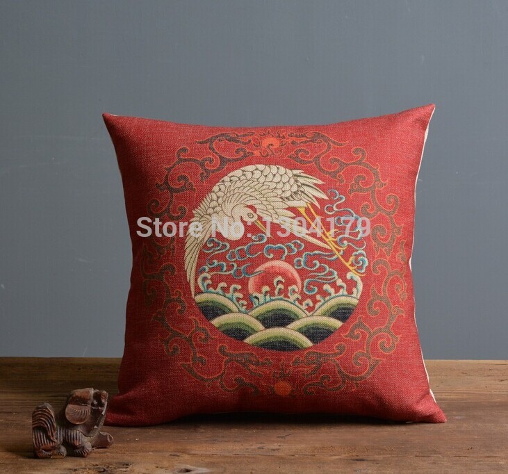 retro red chinese style geometric classic waves zigzag chevron pattern cushion cover home throw pillow cover