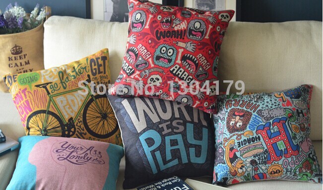 selling european graffiti fashion home cushion cover cotton linen pillow cover decorative pillows home decor