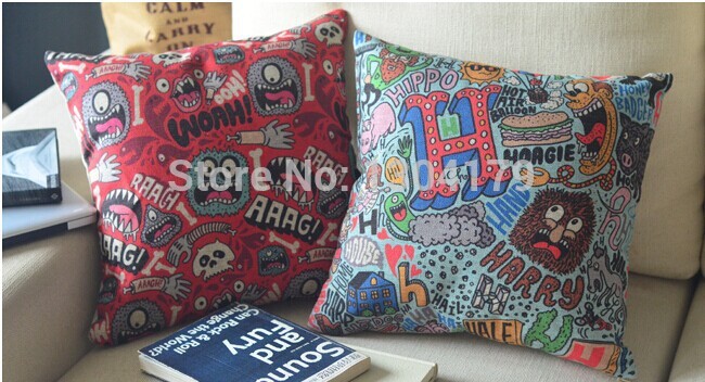 selling european graffiti fashion home cushion cover cotton linen pillow cover decorative pillows home decor