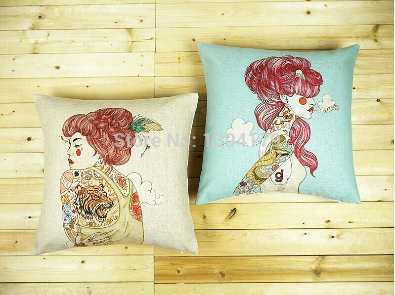 selling fashion girl cushion cover cartoon printed cushion cover elegant and simple home decoration pillowcase whole