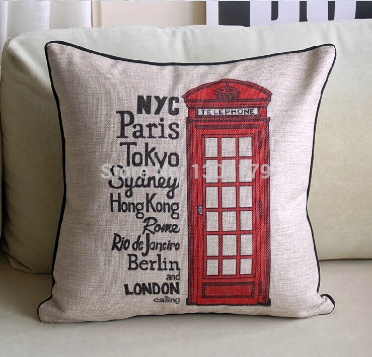 selling! retro cartoon british style new red theme pillow linen cotton pillowcase pillow cover/ cushion cover