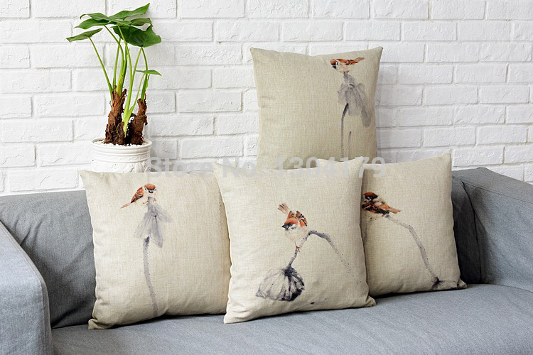 the newest simple birds design for vintage cotton linen pillow case sofa waist throw cushion cover home decor