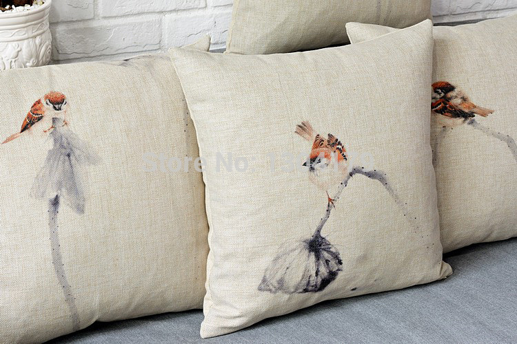 the newest simple birds design for vintage cotton linen pillow case sofa waist throw cushion cover home decor