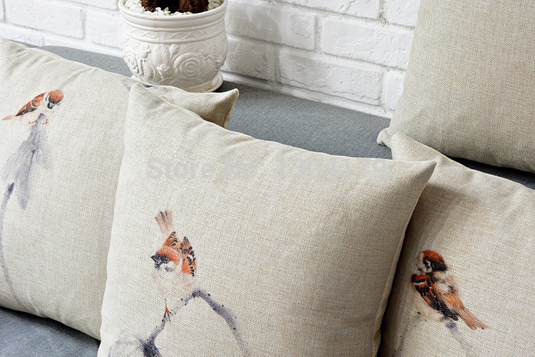 the newest simple birds design for vintage cotton linen pillow case sofa waist throw cushion cover home decor