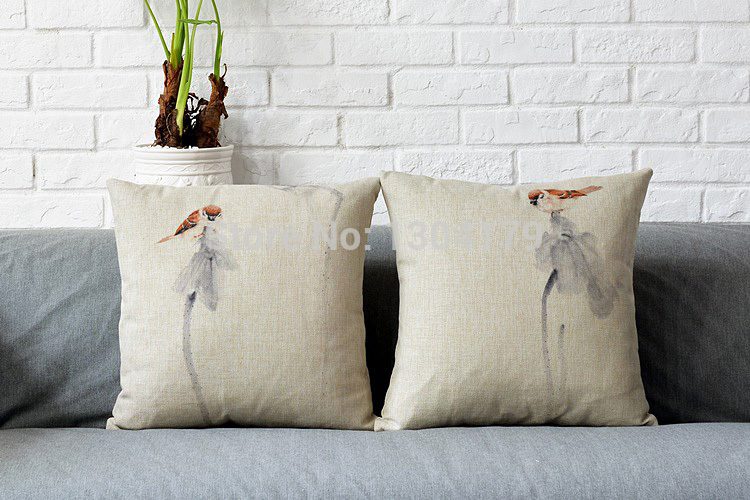 the newest simple birds design for vintage cotton linen pillow case sofa waist throw cushion cover home decor