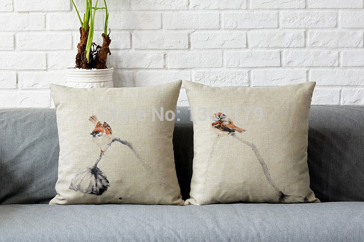 the newest simple birds design for vintage cotton linen pillow case sofa waist throw cushion cover home decor