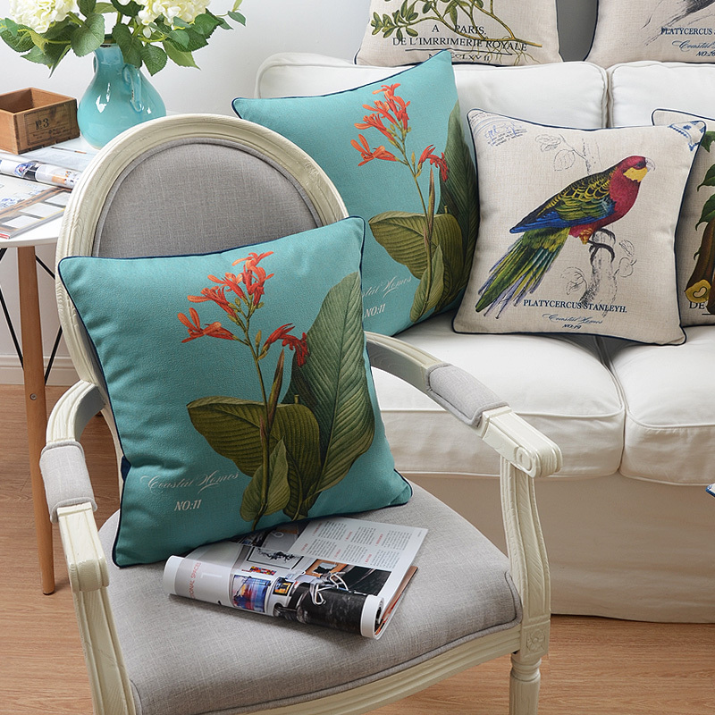 the wizard of exclusive design colorful flowers birds -thicken linen cotton pillow cushion home decoration