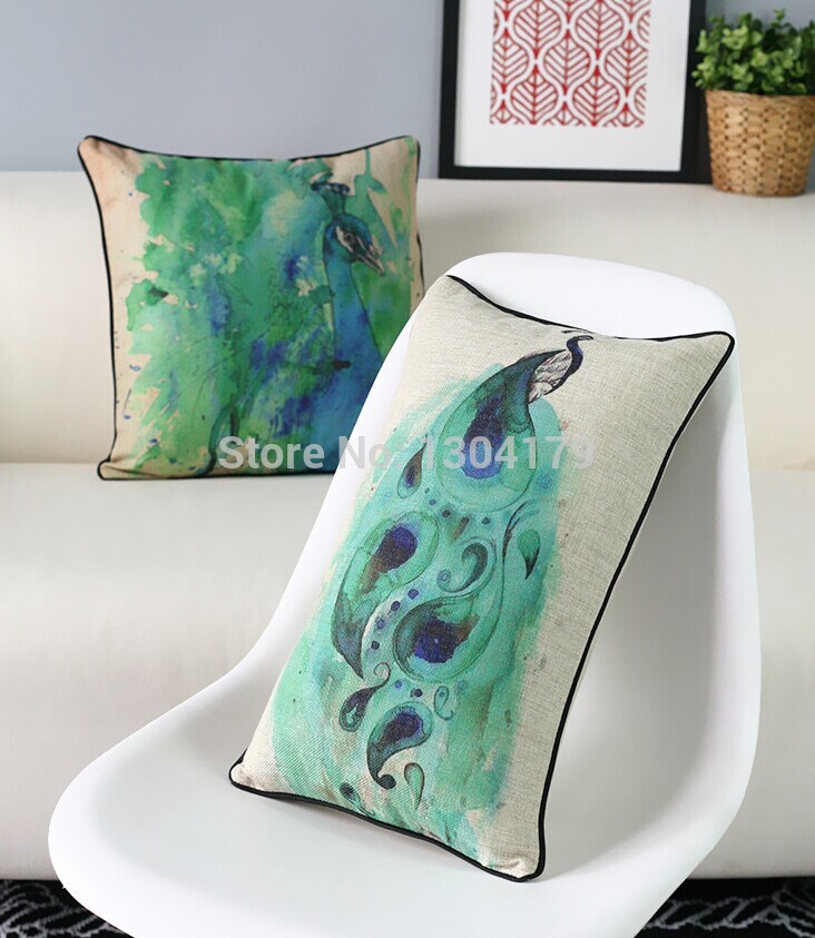 watercolor peacock printing cushions linen pillow cushion cover office cushions home decor 45*45cm 4pcs/lot