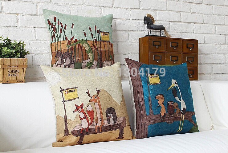 whole! 2 pcs retro nostalgia home pillow cover animals birds painting new cushion cover 45cm x 45cm