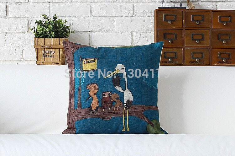 whole! 2 pcs retro nostalgia home pillow cover animals birds painting new cushion cover 45cm x 45cm