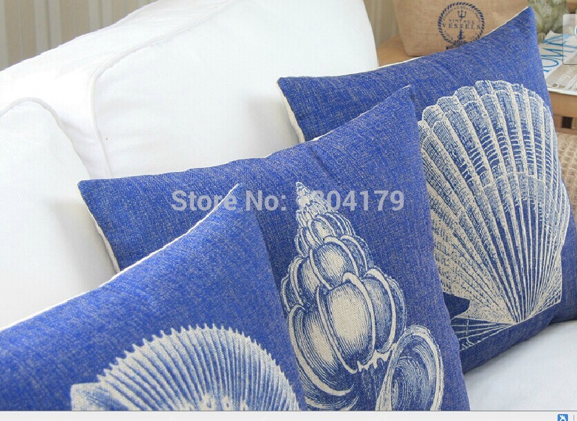 whole,3pcs/lot mediterranean style conch heavyweight cotton linen cushion pillow sofa cushion pillow cover