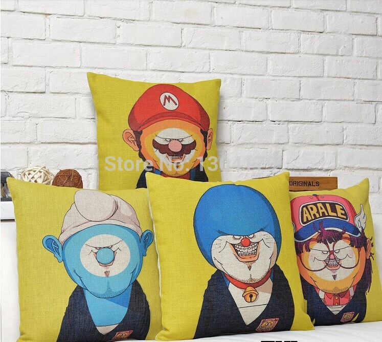 whole! 4 pcs retro nostalgia home pillow cover linen cotton animals new cushion cover 45cm x 45cm