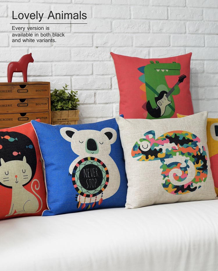 whole 45*45cm simple cartoon cushion pillow home decor linen vintage cushion