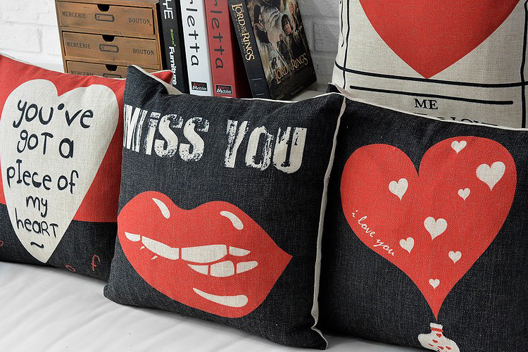 whole 45cm*cm red and black vintage cushion cover love proverbs pillow cover heart theme pillow cover