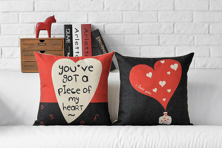 whole 45cm*cm red and black vintage cushion cover love proverbs pillow cover heart theme pillow cover