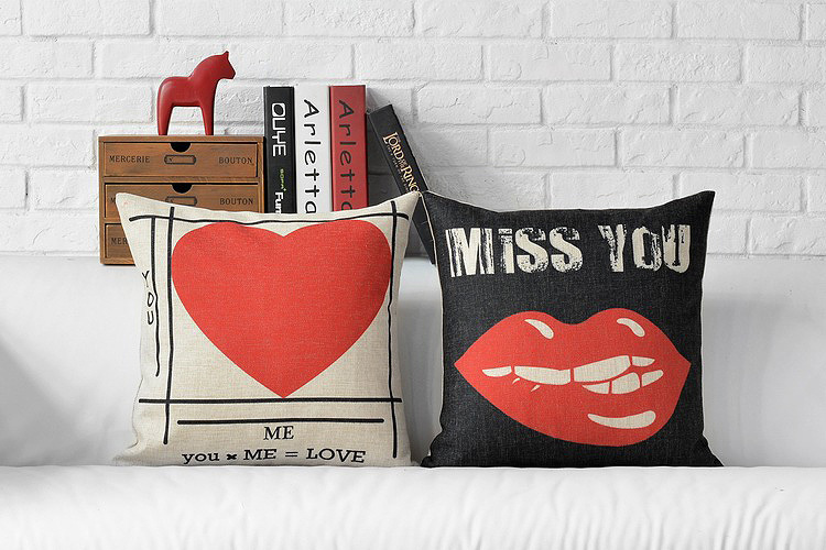 whole 45cm*cm red and black vintage cushion cover love proverbs pillow cover heart theme pillow cover