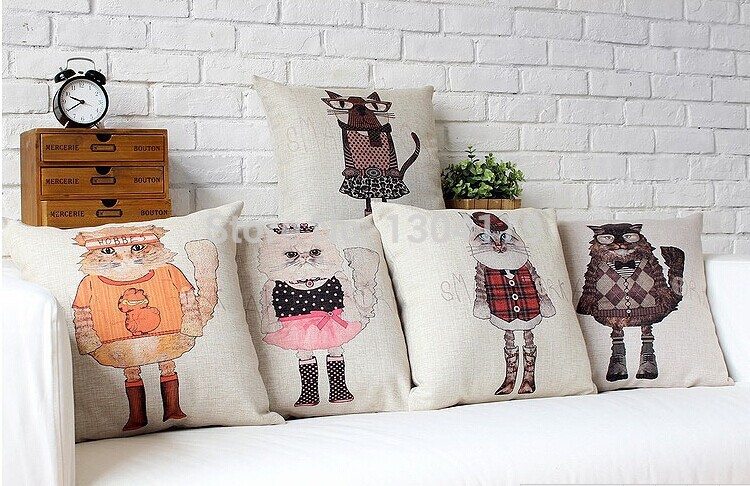 whole 5pcs/lot cute cartoon cat style cushion animal series panda pillow 45*45cm sofa cover cushion cover