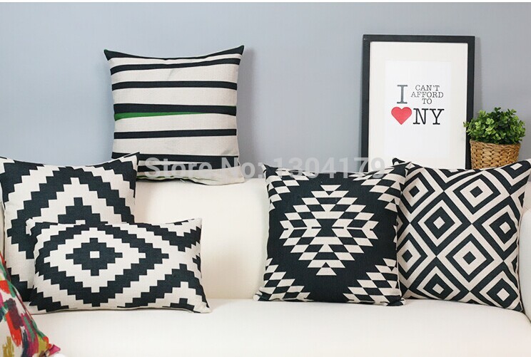 whole! classic retro black and white with cotton, linen sofa cushion pillow car using cushion home decor