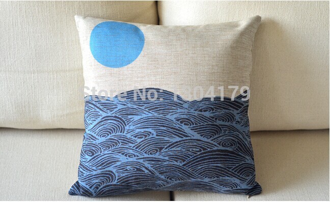 whole! perspective view blue water ripples retro vintage linen decorative pillow case pillow cover cushion cover