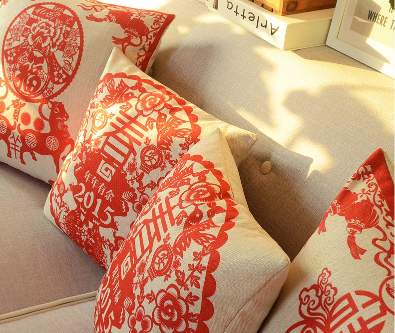 whole!retro cartoon china style new red theme pillow linen cotton pillowcase pillow cover and cushion cover