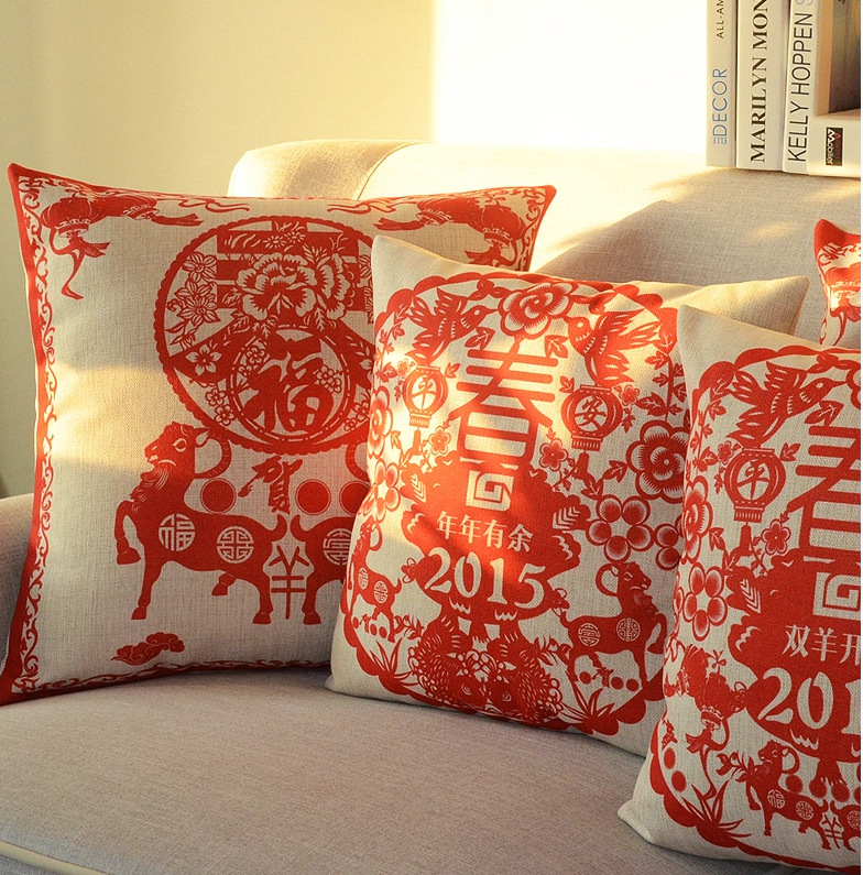 whole!retro cartoon china style new red theme pillow linen cotton pillowcase pillow cover and cushion cover