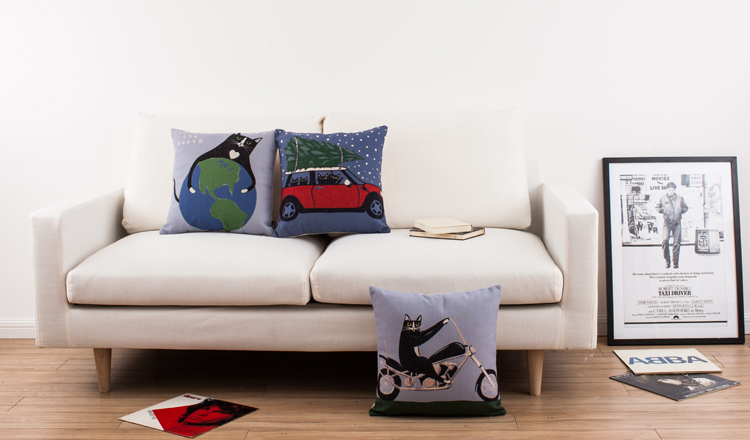 whole sofa pillow lovely cartoon cat driving car almofadas 45x45cm linen \ christmas gift decorative linen cushion