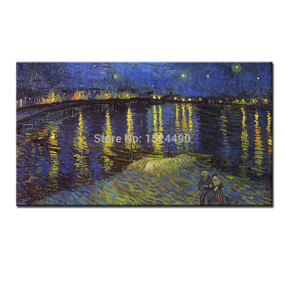 hand-painted(the lamplight of river)vincent van gogh copy oil painting on canvas wall art picture for living room decoration