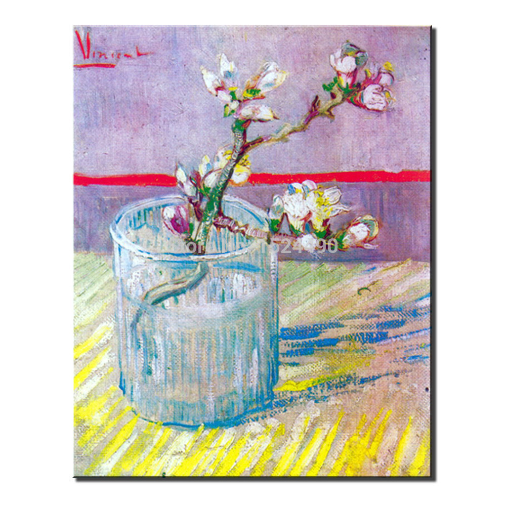 blossoming almond branch in a glass of vincent van gogh handpainted high q reproduction oil painting on canvas