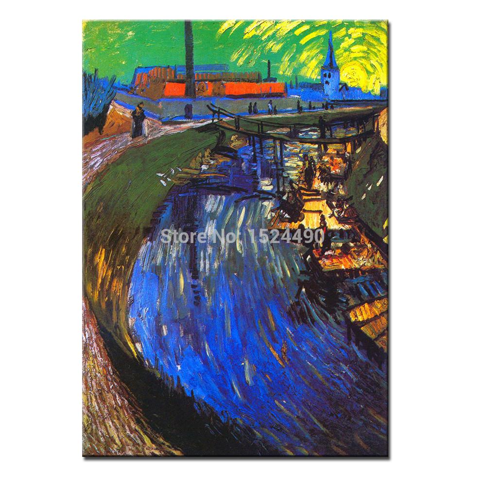 handpainted high q.vincent van gogh reproduction oil painting women washing on a canal frameless art on canvas for home decor