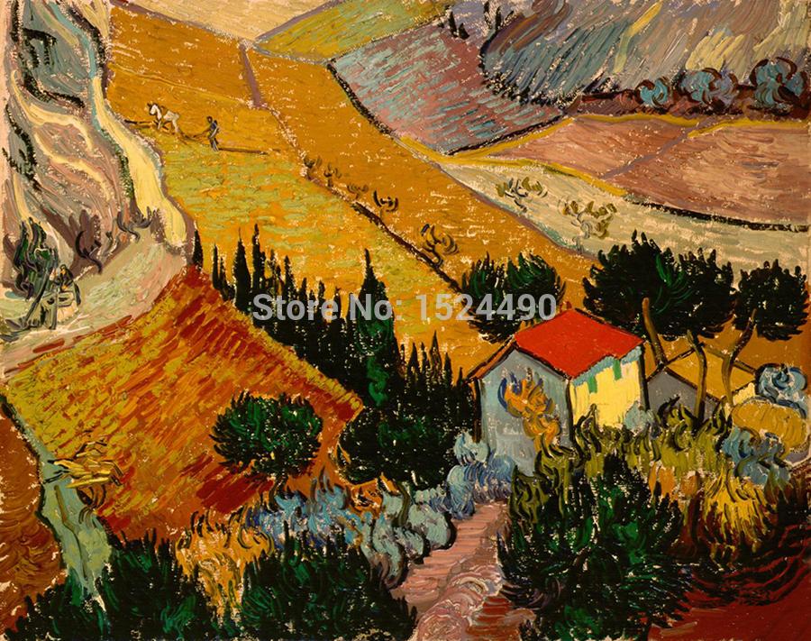 masterpiece reproduction handpainted impressionist oil painting paysage avec une maison et un laboureur by vincent van gogh