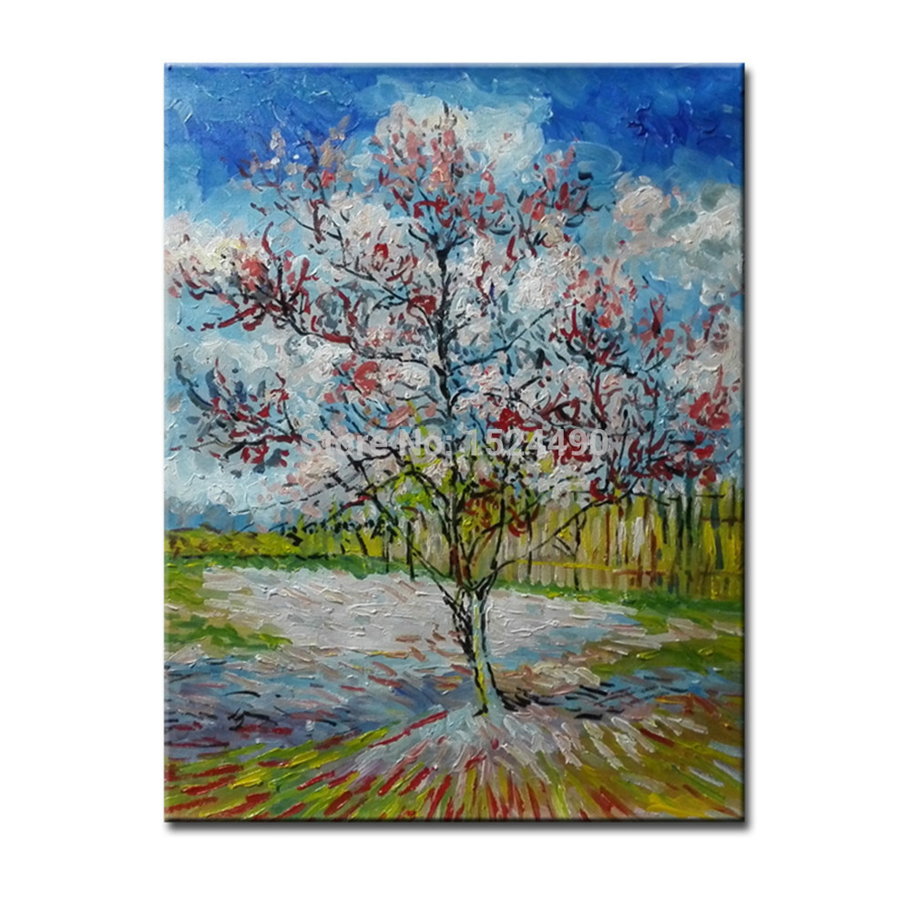 pink peach tree in blossom reminiscence of mauve of vincent van gogh hand made reproduction oil painting on canvas wall art