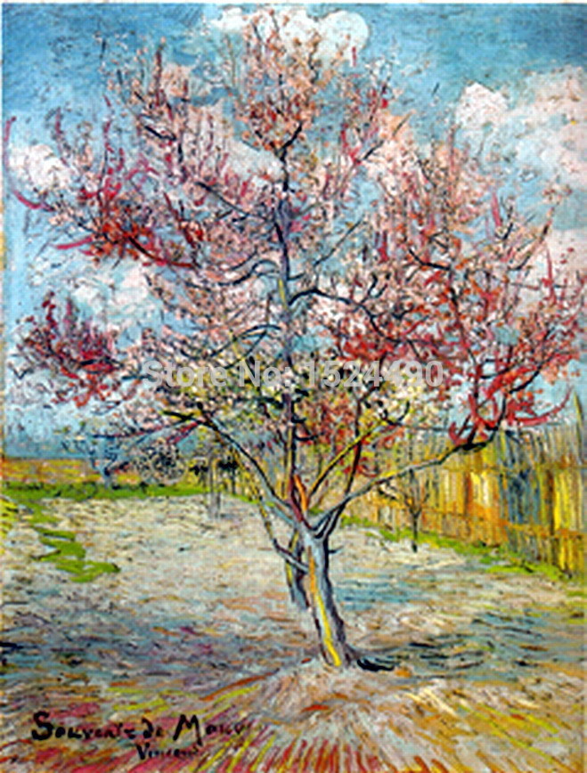 pink peach tree in blossom reminiscence of mauve of vincent van gogh hand made reproduction oil painting on canvas wall art