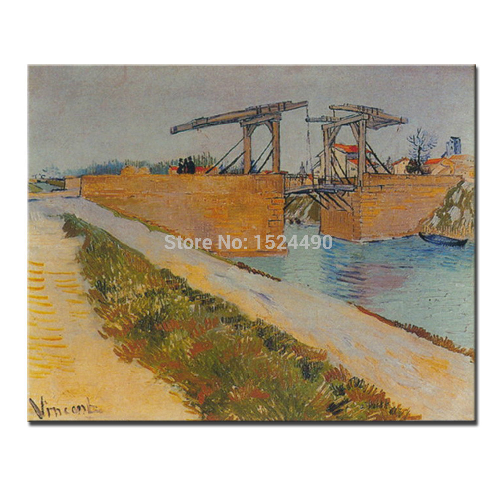 the langlois bridge at arles with road alongside the canal of vincent van gogh hand made reproduction oil painting on canvas