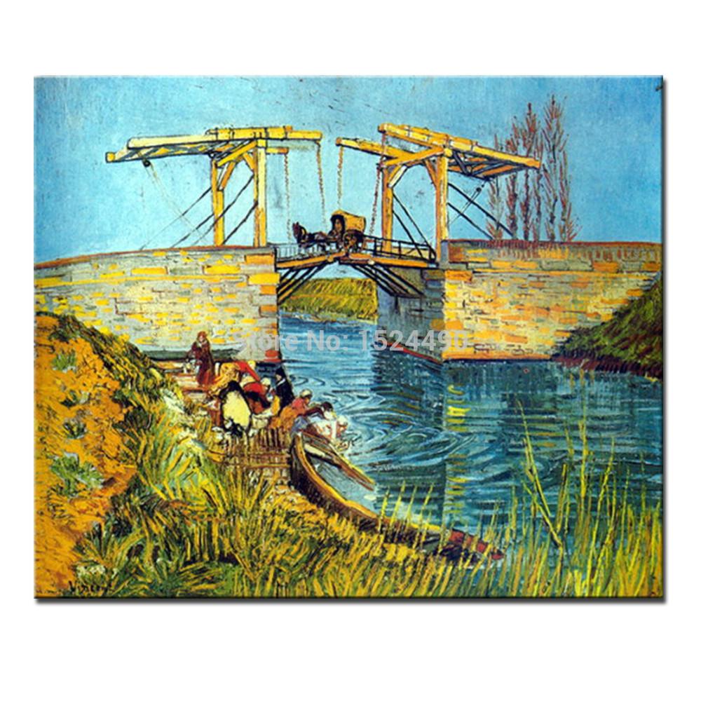 the langlois bridge at arles with women washing of vincent van gogh hand made reproduction oil painting on canvas wall art