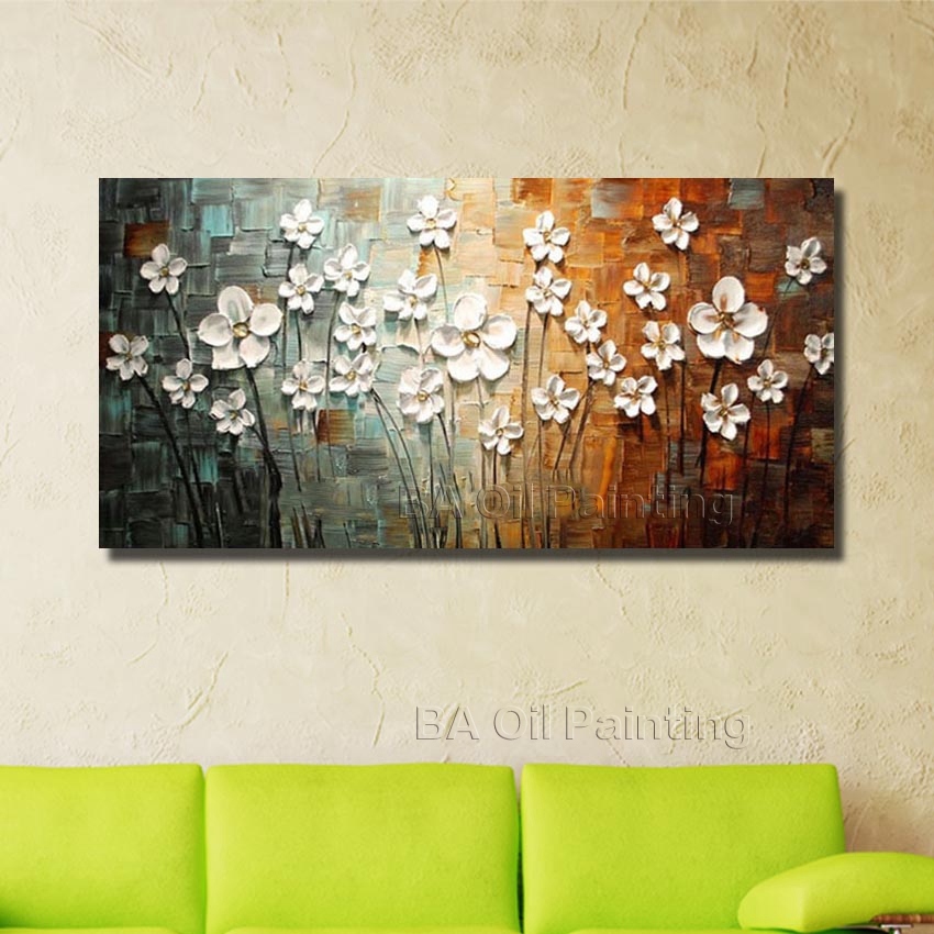 for sell wall art hand painted abstract white flower oil painting home pictures for living room unframed hf0020