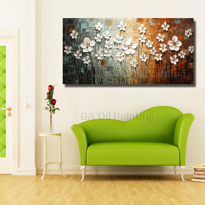 for sell wall art hand painted abstract white flower oil painting home pictures for living room unframed hf0020