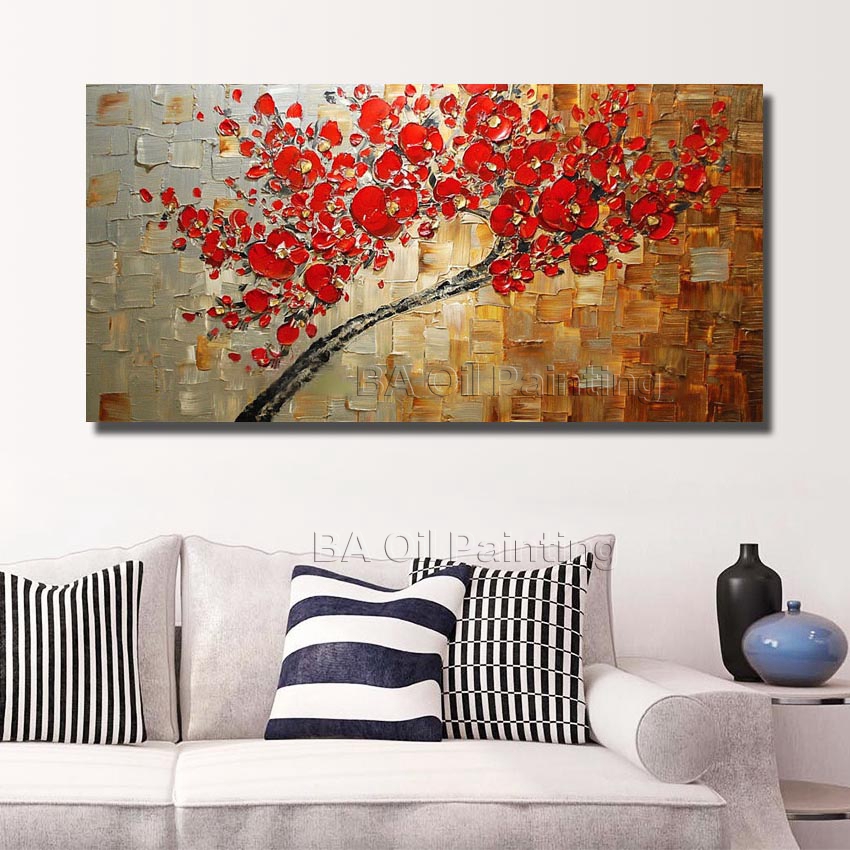 handmade abstract canvas red oil paintings decoration modern art 1pcs large wall pictures for living room no framed hf0011