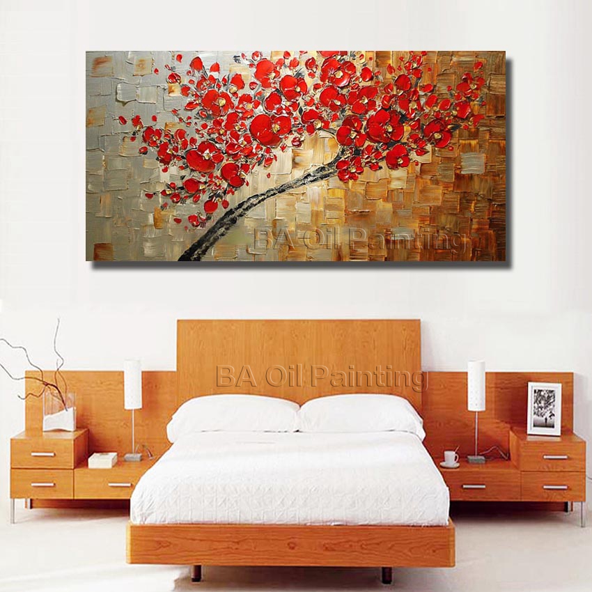 handmade abstract canvas red oil paintings decoration modern art 1pcs large wall pictures for living room no framed hf0011