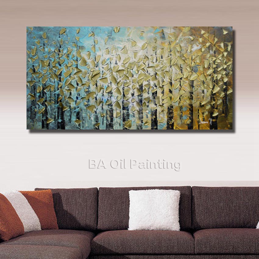 handmade huge abstract oil painting modern canvas art decorative knife golden paintings for wall decor hf0003