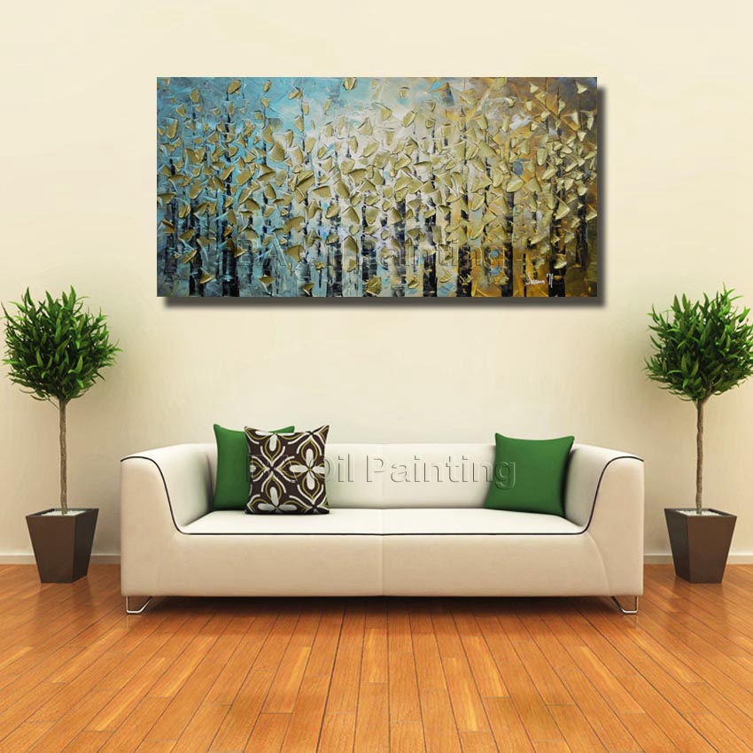 handmade huge abstract oil painting modern canvas art decorative knife golden paintings for wall decor hf0003