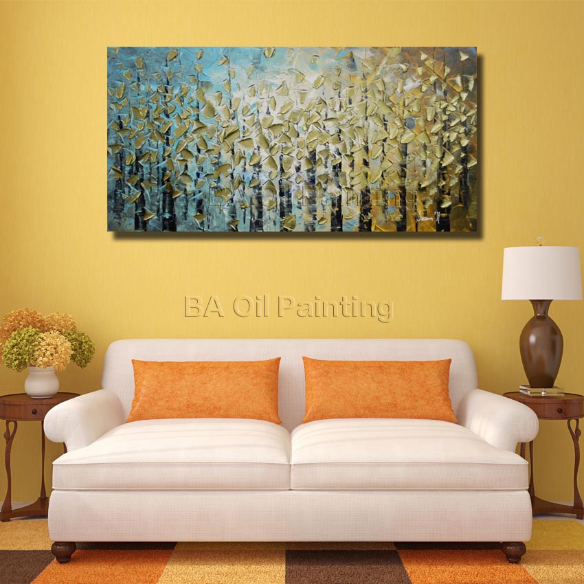 handmade huge abstract oil painting modern canvas art decorative knife golden paintings for wall decor hf0003