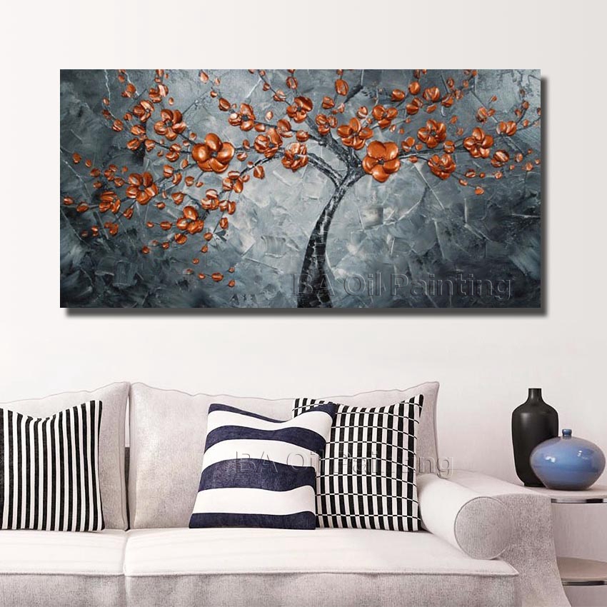 wall art landscape canvas paintings home decor pictures orange flower paintings home decoracion unframed hf0018